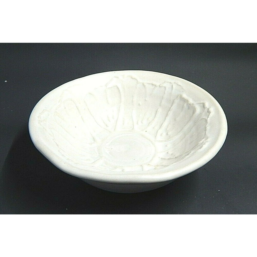 Studio Art Pottery Glazed Cream Trinket Candy Dish Signed Raised Design